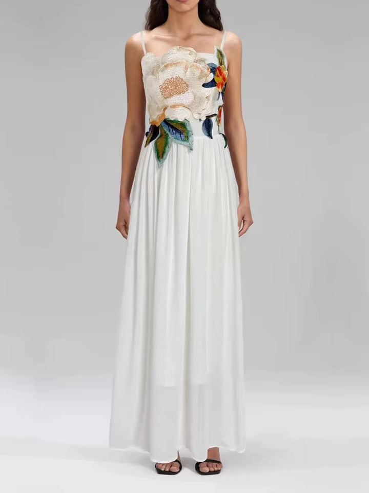 White Blooming Grace Floral Maxi Dress