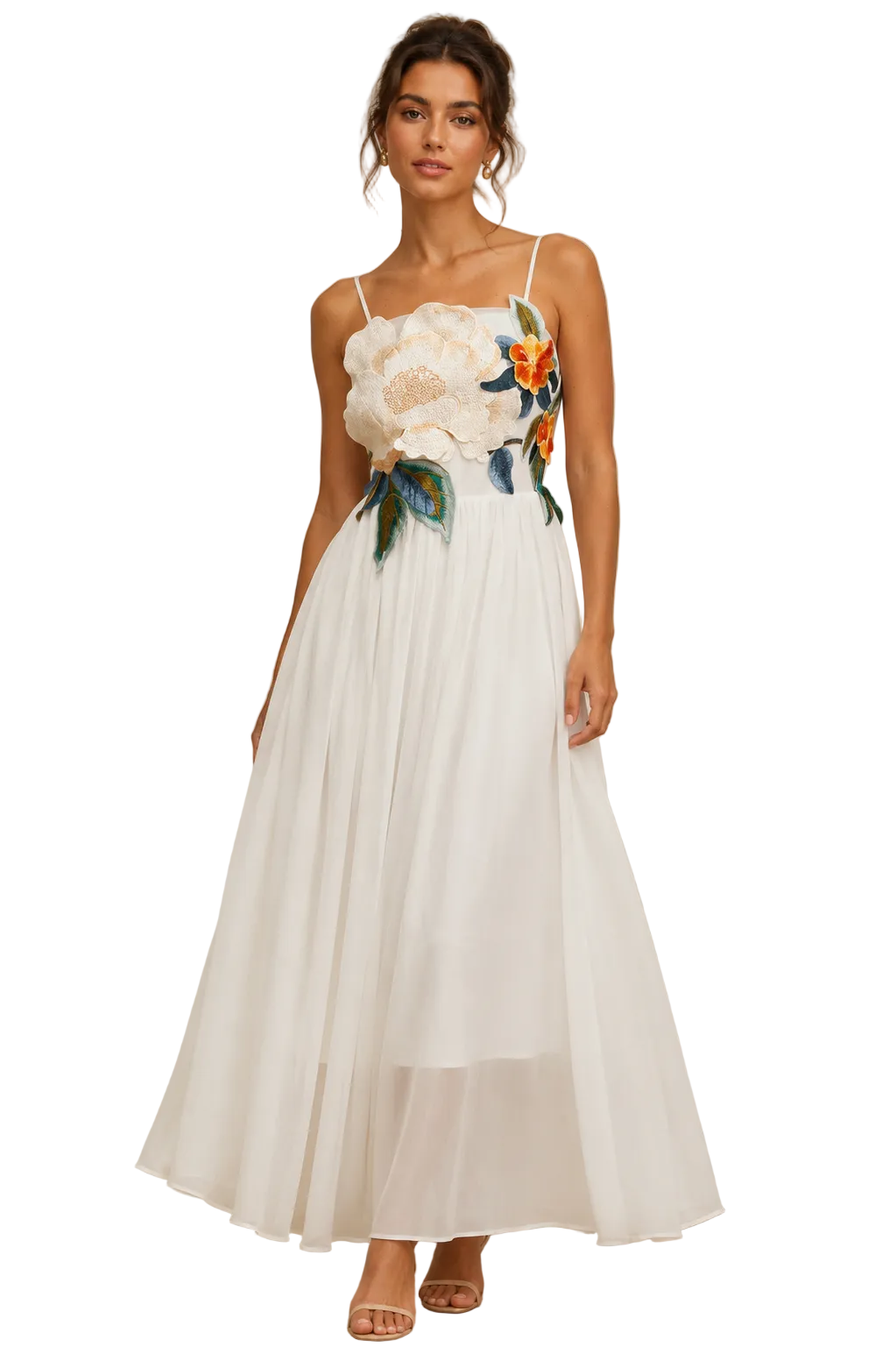 White Blooming Grace Floral Maxi Dress
