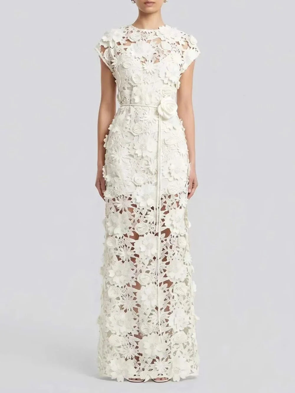 Ivory Blossom Lace Maxi Dress