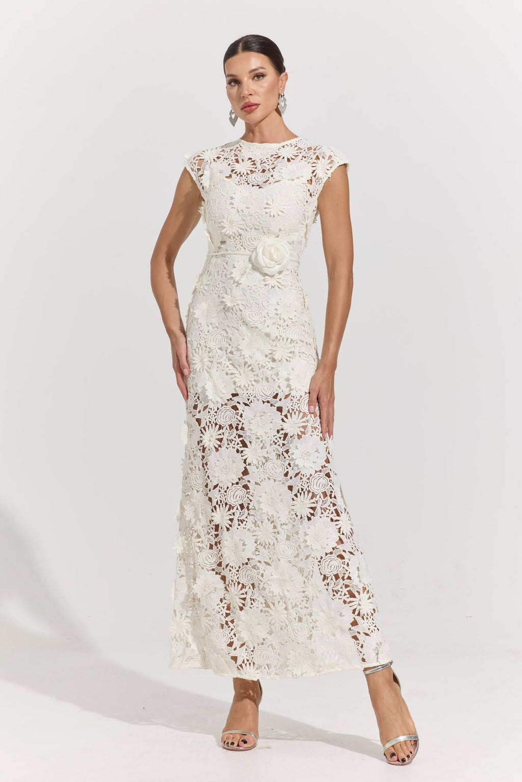 Ivory Blossom Lace Maxi Dress