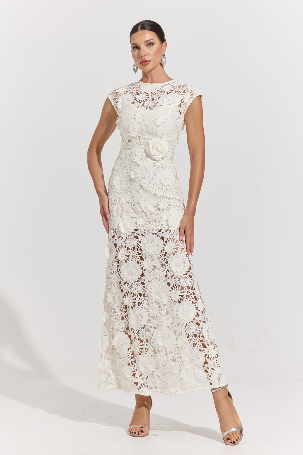 Ivory Blossom Lace Maxi Dress